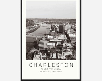 Charleston West Virginia foto reisposter, Charleston reisafdruk, minimalistische reisafdruk DS2