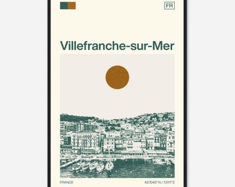 Villefranche-Sur-Mer France Minimalist Monochrome Travel Photo Poster