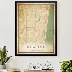 Vintage Delray Beach Florida Kaart Print Poster Custom Kaart Art