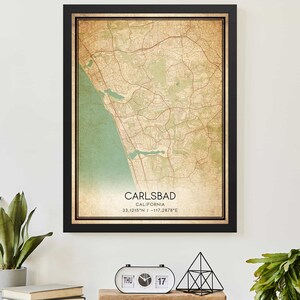 Vintage Carlsbad California Map Print Poster Custom Map Art