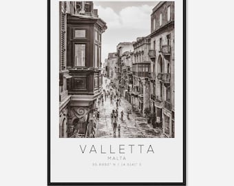 Valletta Malta Travel Photo Poster BW, Valletta Travel Print, Minimalist Travel Poster Print DS2