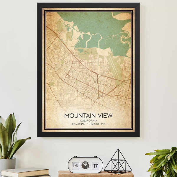 Vintage Mountain View Californie carte impression affiche carte personnalisée Art