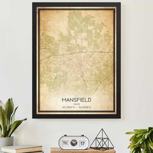 Vintage Mansfield Ohio Map Print Poster Custom Map Art