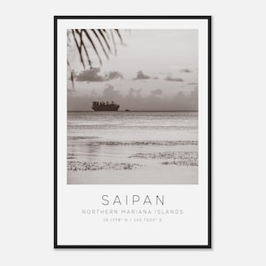 Saipan Northern Mariana Islands Travel Photo Poster BW, Saipan Travel Print, Minimalist Travel Poster Print