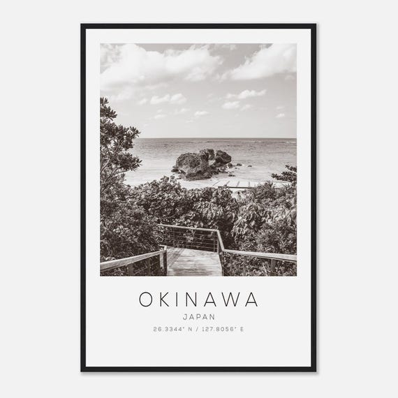 沖縄日本旅行写真ポスター白黒、沖縄旅行プリント、ミニマリスト旅行