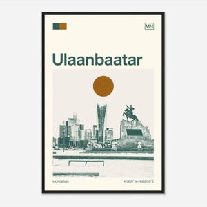 Ulaanbaatar Mongolia Minimalist Monochrome Travel Photo Poster