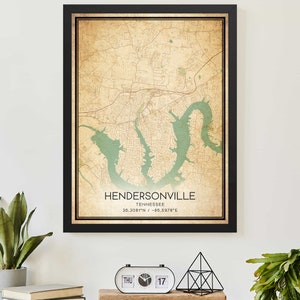 Vintage Hendersonville Tennessee Map Print Poster Custom Map Art