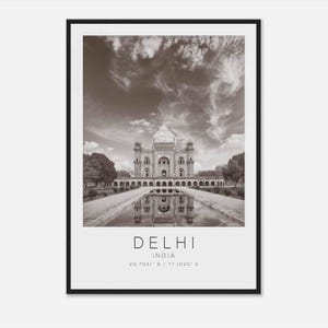 Delhi India Travel Photo Poster BW, Delhi Travel Print, Minimalist Travel Poster Print
