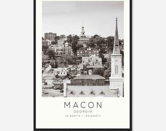 Póster fotográfico de viaje de Macon, Georgia, impresión de viaje de Macon, impresión de viaje minimalista DS1