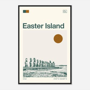 Easter Island Chile Minimalist Monochrome Travel Photo Poster