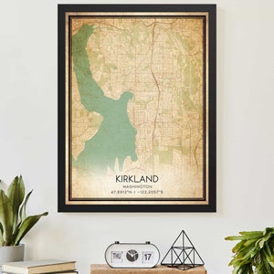 Vintage Kirkland Washington carte impression affiche carte personnalisée art