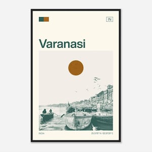 Varanasi India Minimalist Monochrome Travel Photo Poster