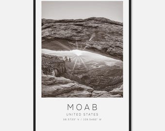 Moab United States Travel Photo Poster BW, Moab Travel Print, Minimalist Travel Poster Print