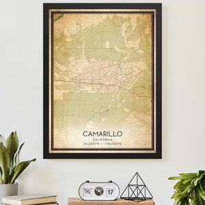 Vintage Camarillo California Map Print Poster Custom Map Art