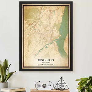 Vintage Kingston New York Karte Druck Poster Kundenspezifische Karte Kunst