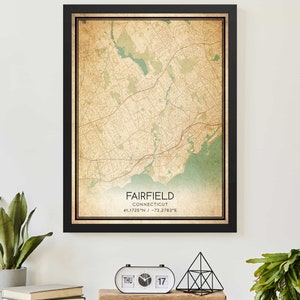 Vintage Fairfield Connecticut Map Print Poster Custom Map Art