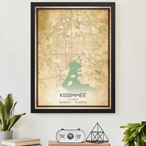 Vintage Kissimmee Florida kaart afdrukken Poster aangepaste kaart kunst