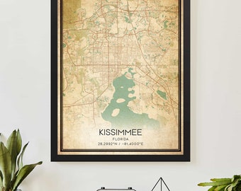 Vintage Kissimmee Florida Map Print Poster Custom Map Art
