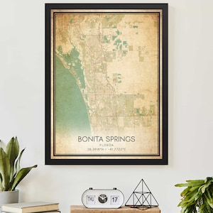 Vintage Bonita Springs Florida Kaart Print Poster Custom Kaart Art