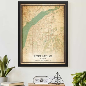Vintage Fort Myers Florida kaart print poster aangepaste kaart kunst
