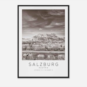 Salzburg Austria Travel Photo Poster BW, Salzburg Travel Print, Minimalist Travel Poster Print