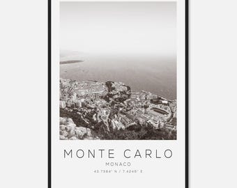 Monte Carlo Monaco Travel Photo Poster BW, Monte Carlo Travel Print, Minimalist Travel Poster Print