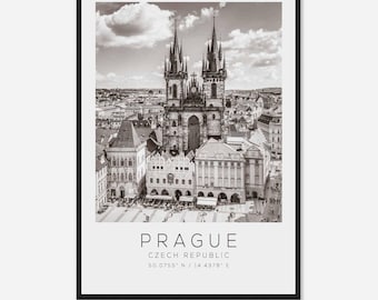 Prague Czech Republic Travel Photo Poster BW, Prague Travel Print, Minimalist Travel Poster Print DS2