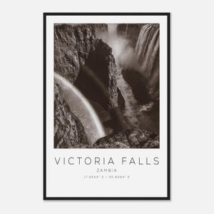 Victoria Falls Zambia Travel Photo Poster BW, Victoria Falls Travel Print, Minimalist Travel Poster Print