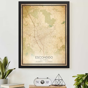 Vintage Escondido California Map Print Poster Custom Map Art