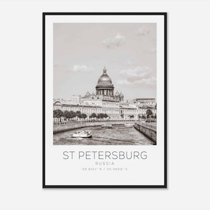 St Petersburg Russia Travel Photo Poster BW, St Petersburg Travel Print, Minimalist Travel Poster Print
