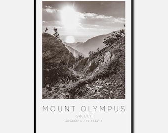 Mount Olympus Greece Travel Photo Poster BW, Mount Olympus Travel Print, Minimalist Travel Poster Print