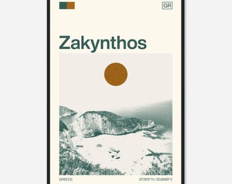 Zakynthos Greece Minimalist Monochrome Travel Photo Poster