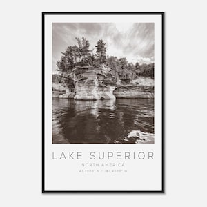 Lake Superior North America Travel Photo Poster BW, Lake Superior Travel Print, Minimalist Travel Poster Print