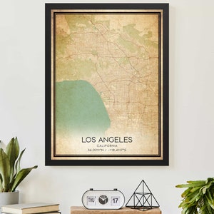 Vintage Los Angeles California Map Print Poster Custom Map Art