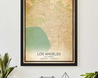 Vintage Los Angeles California Map Print Poster Custom Map Art