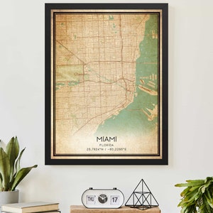 Vintage Miami Florida kaart afdrukken Poster aangepaste kaart kunst