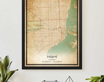 Vintage Miami Florida Map Print Poster Custom Map Art