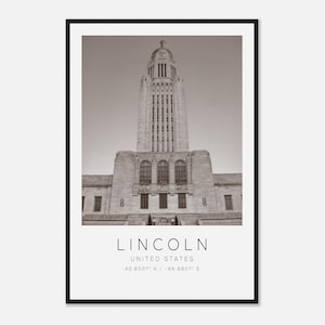 Lincoln United States Travel Photo Poster BW, Lincoln Travel Print, Minimalist Travel Poster Print
