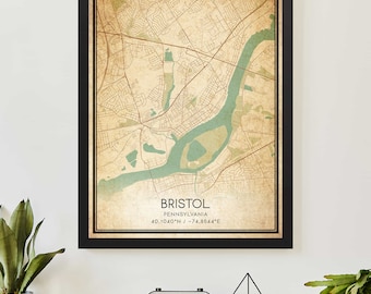 Vintage Bristol Pennsylvania Map Print Poster Custom Map Art