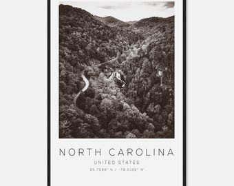 North Carolina United States Travel Photo Poster BW, North Carolina Travel Print, Minimalist Travel Poster Print