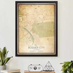 Vintage Bossier City Louisiana Map Print Poster Custom Map Art