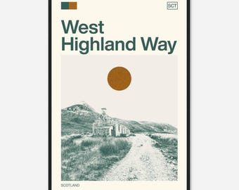 West Highland Way Scotland Minimalist Monochrome Travel Photo Poster