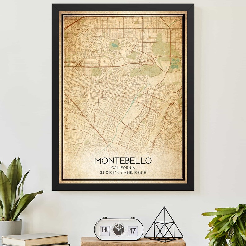 Vintage Montebello California Map Print Poster Custom Map Art Etsy
