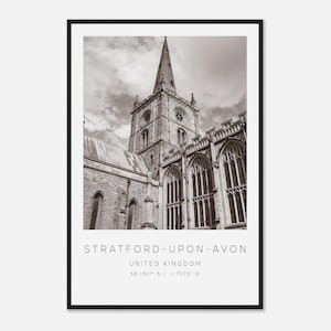 Stratford-upon-Avon United Kingdom Travel Photo Poster BW, Stratford-upon-Avon Travel Print, Minimalist Travel Poster Print