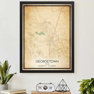 Vintage Georgetown Texas Karte Druck Poster Kundenspezifische Karte Kunst