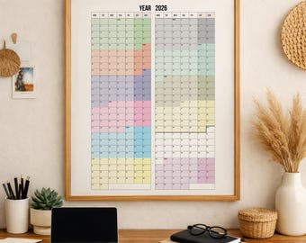 2026 Wall Calendar Printable, Minimalist Yearly Planner, Large 2026 Wall Planner, Year at a Glance, Office Wall Art, Digital Download, A1 A2