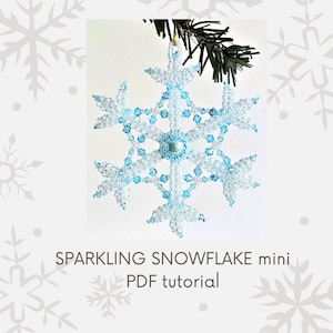 Sparkling snowflake beading pattern, beaded Christmas tree decoration ornament, Xmas seed beads tutorial, DIY instruction for CRAW design