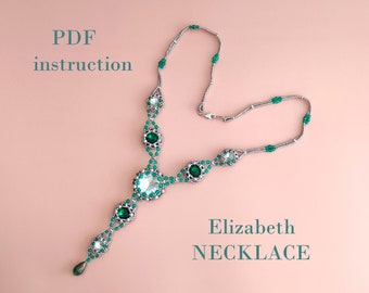 Tutorial per perline per collana con chaton da 27 mm, rivoli da 18 e 14 mm, istruzioni PDF passo dopo passo per ciondolo in cristallo intrecciato con perline