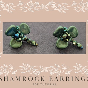 Shamrock stud earrings pattern, seed beads tutorial, tiny clover post earrings instruction, Saint Patrick&#39;s day green jewelry, DIY leaf