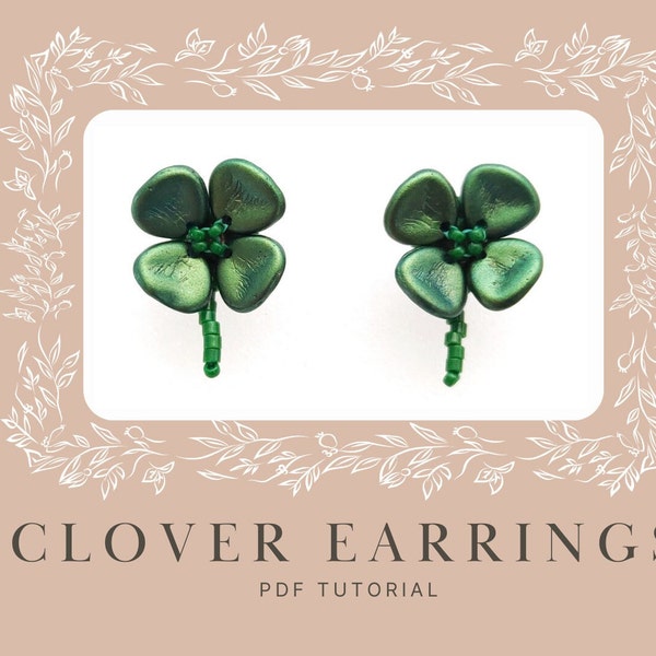 Four-leaf clover earrings pattern, seed beads earrings tutorial, Saint Patrick's jewelry instruction, green leaf ornament, quatrefoil DIY